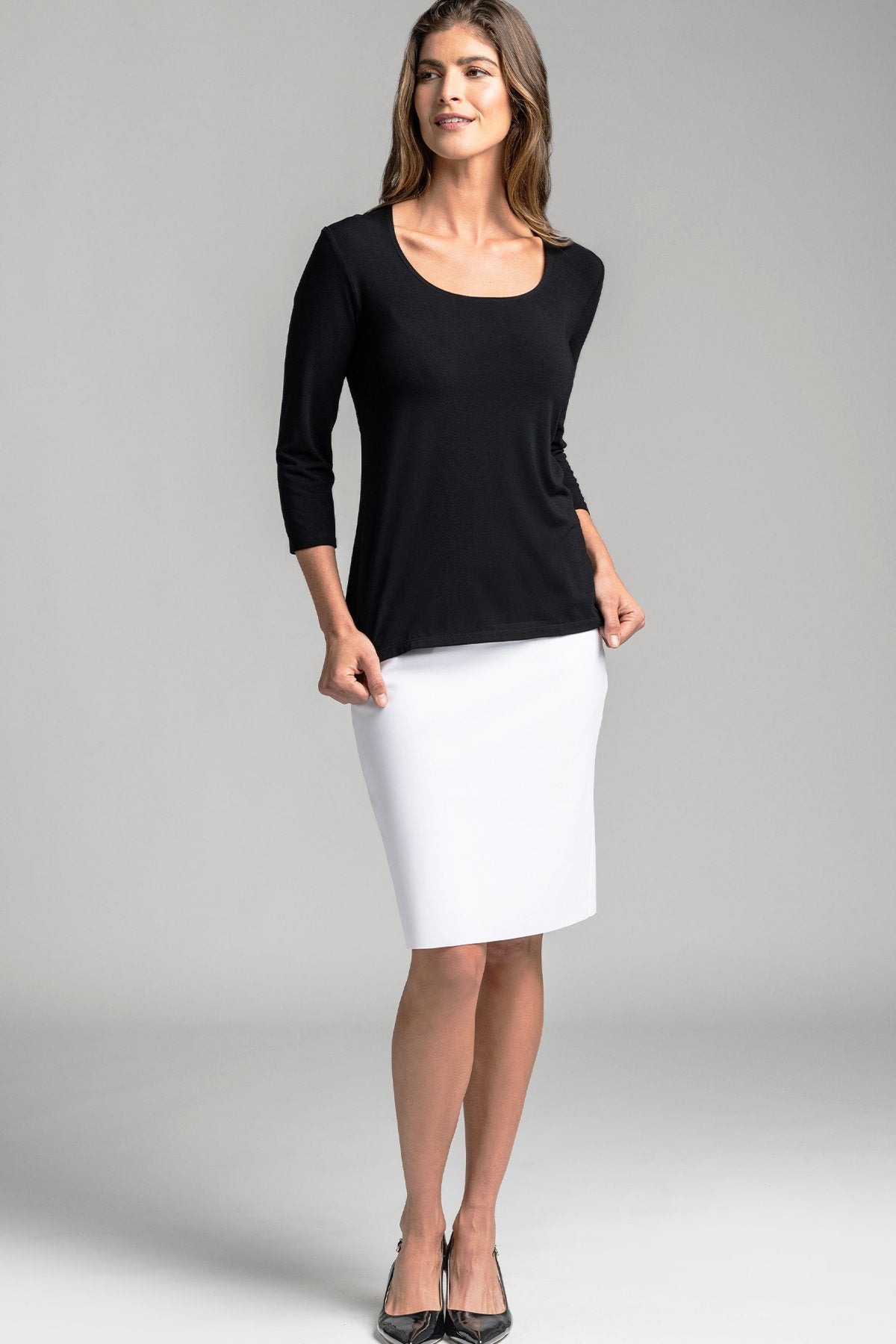 PAULA RYAN ESSENTIALS Easy Fit 3/4 Sleeve U Shape Neck Top - MicroModal