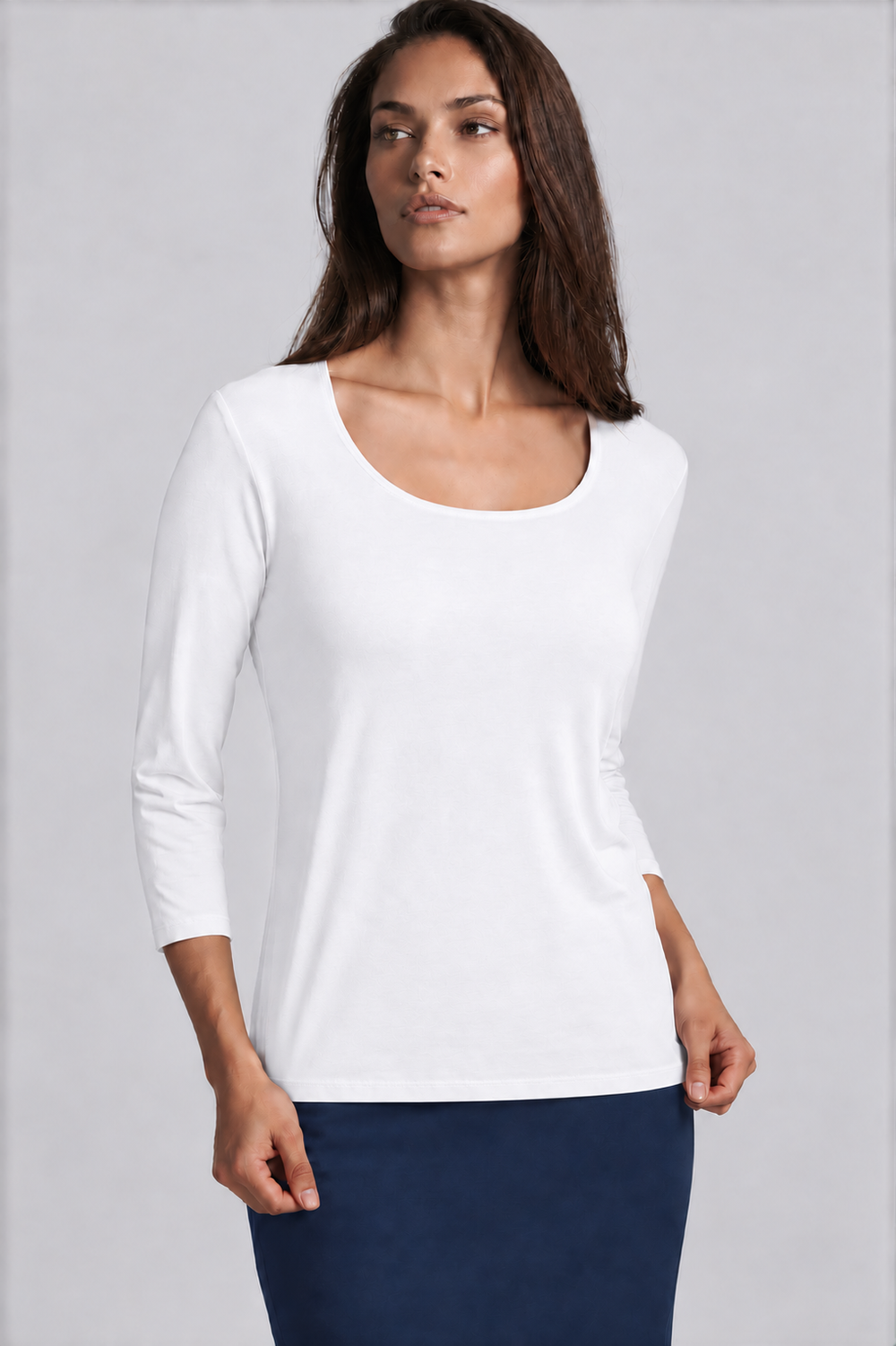 PAULA RYAN Easy Fit 3/4 Sleeve U Shape Neck Top - Eco Vero White