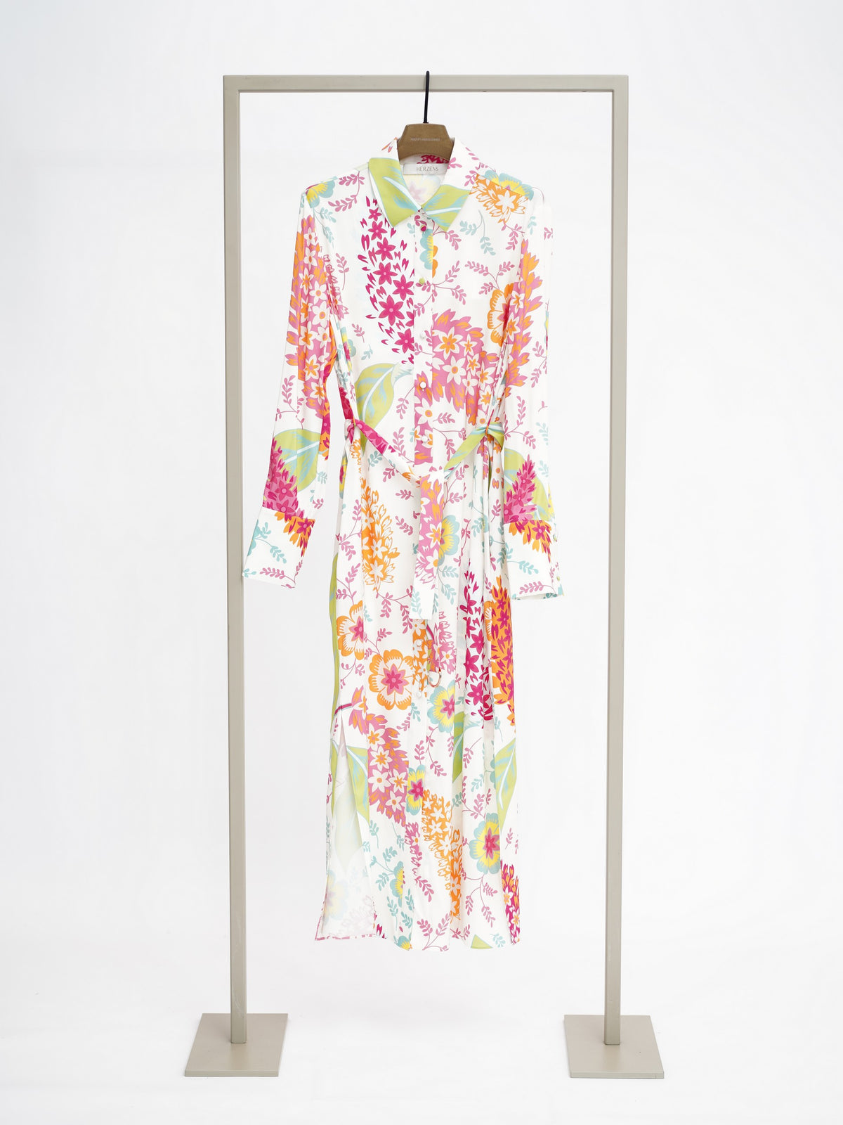 HERZENS Dress - Sap Green Pink Multi - front view