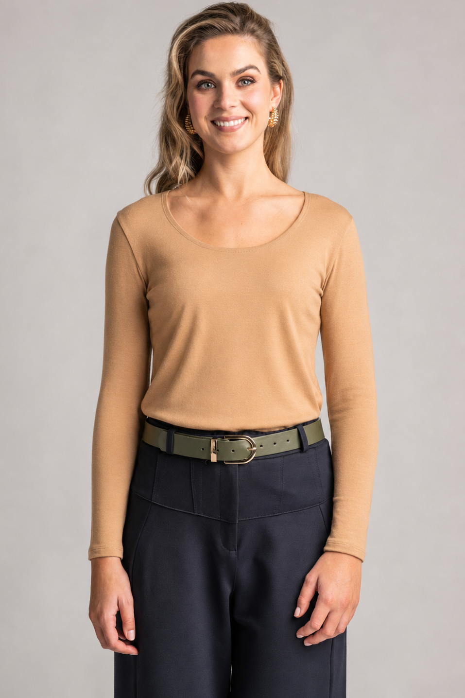 PAULA RYAN Easy Fit Scoop Neck Top - Merino Camel