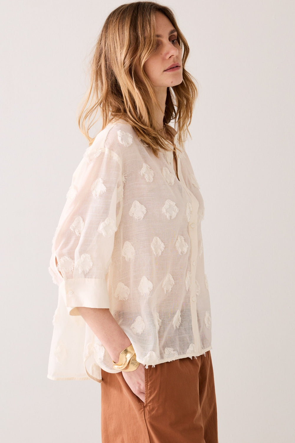 SUMMUM A-Line Blouse with 3D Dots - Ivory