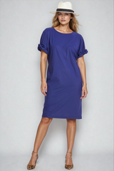 PAULA RYAN Ruched Sleeve Dress - Greek Blue Microjersey