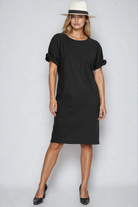 PAULA RYAN Ruched Sleeve Dress - Black Microjersey - Paula Ryan