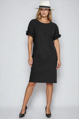 PAULA RYAN Ruched Sleeve Dress - Black Microjersey