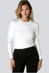 PAULA RYAN Slim Fit Long Sleeve Crew Neck Top - Ecovero White