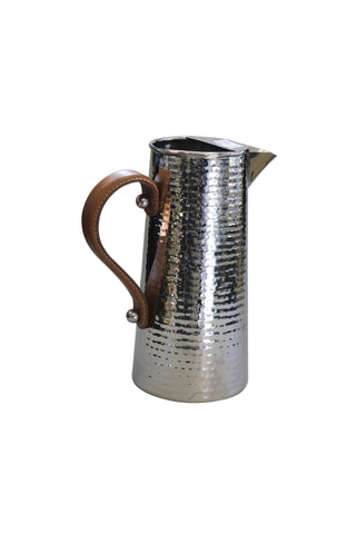Hammered St. Steel Jug w/ Leather Handle - Small