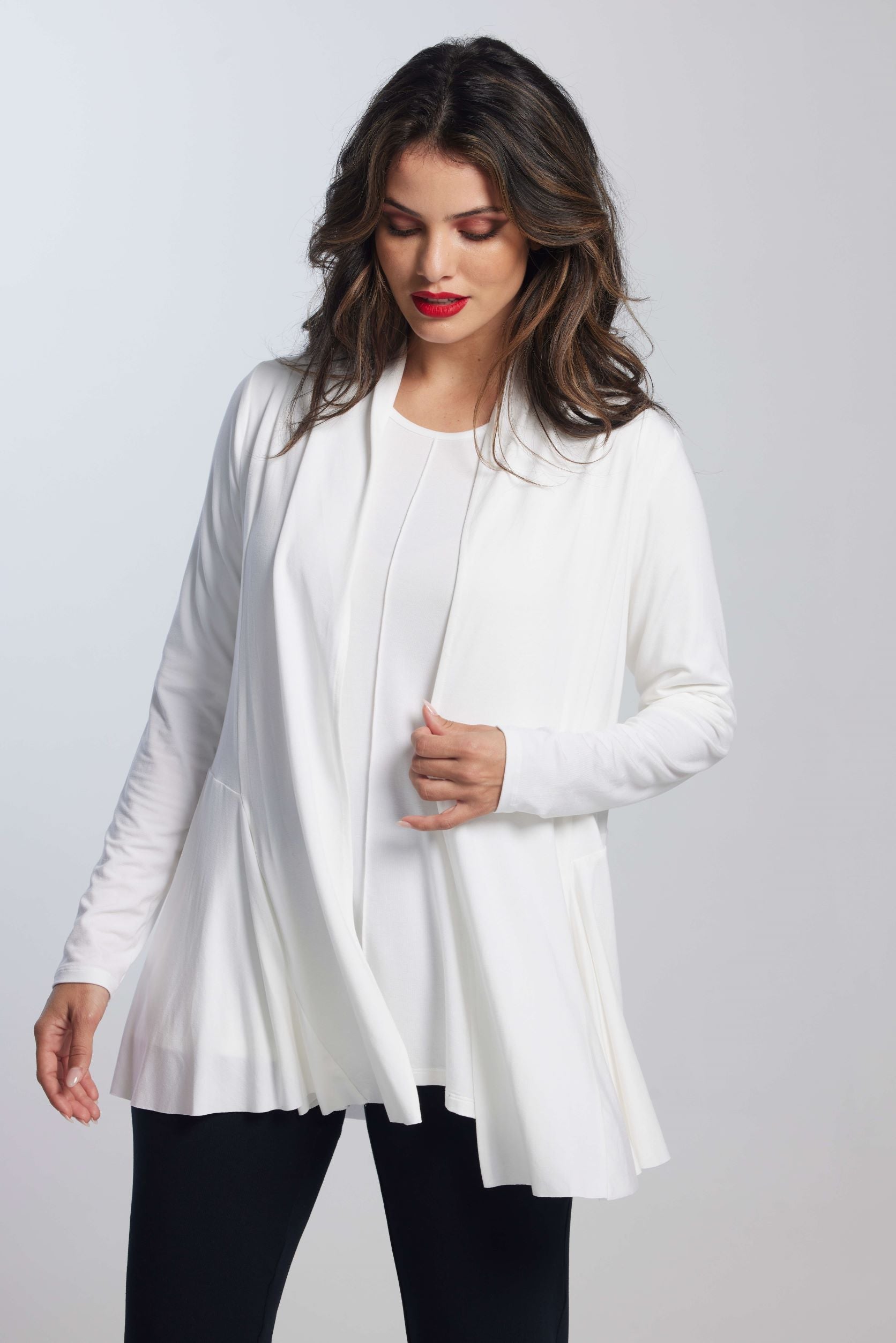 PAULA RYAN ESSENTIALS Easy Fit Panelled Cardigan - MicroModal - White - Paula Ryan