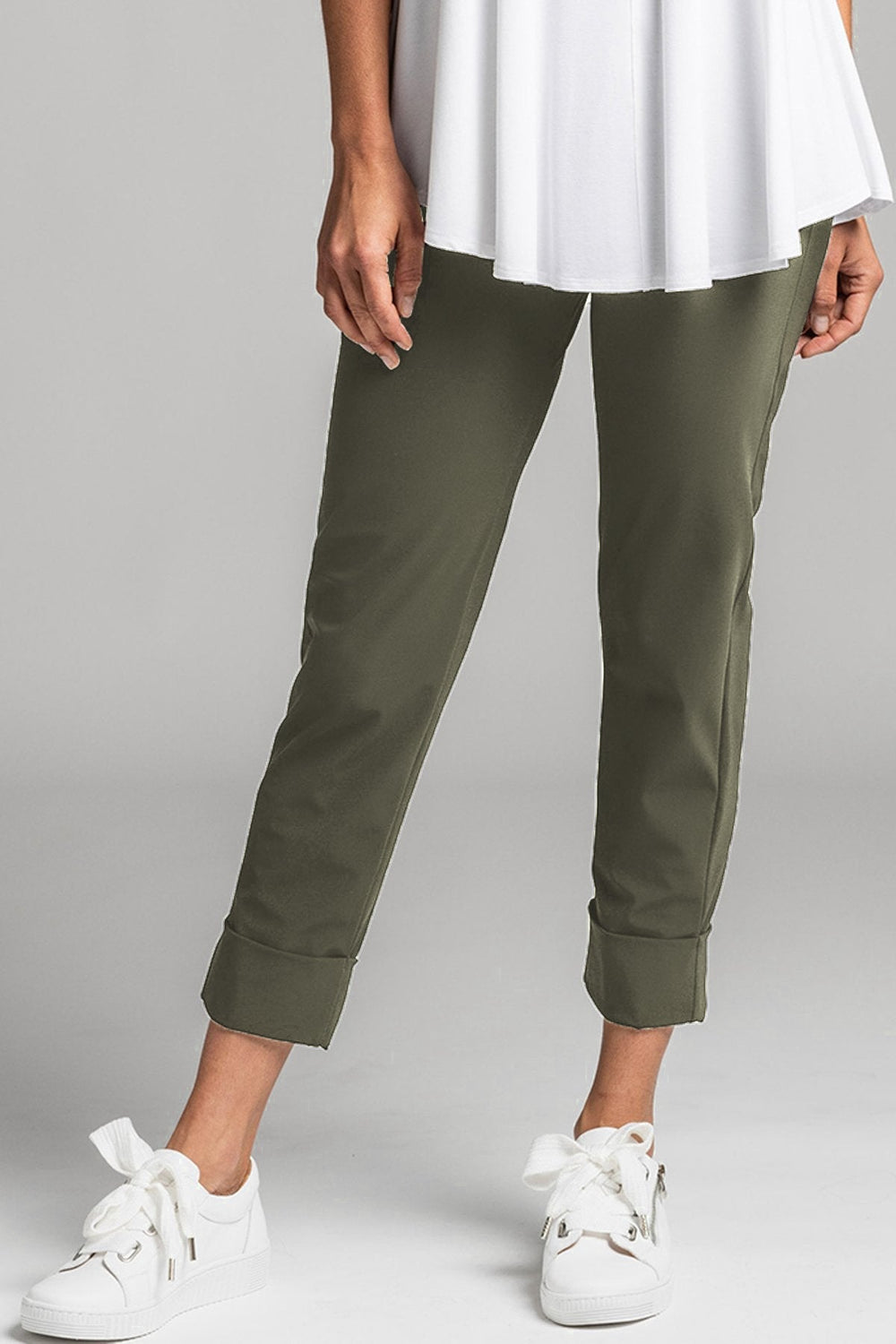 PAULA RYAN Wide Cuff Capri Pant - Classic Microjersey Khaki Green
