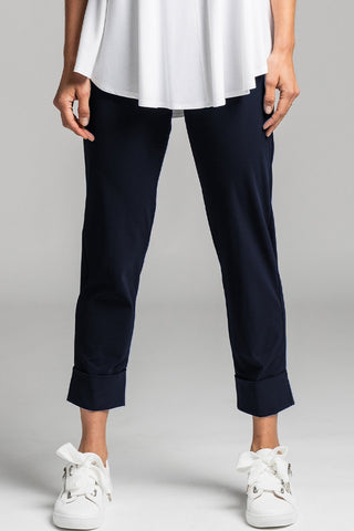PAULA RYAN Cuffed Capri Pant - Microjersey Navy