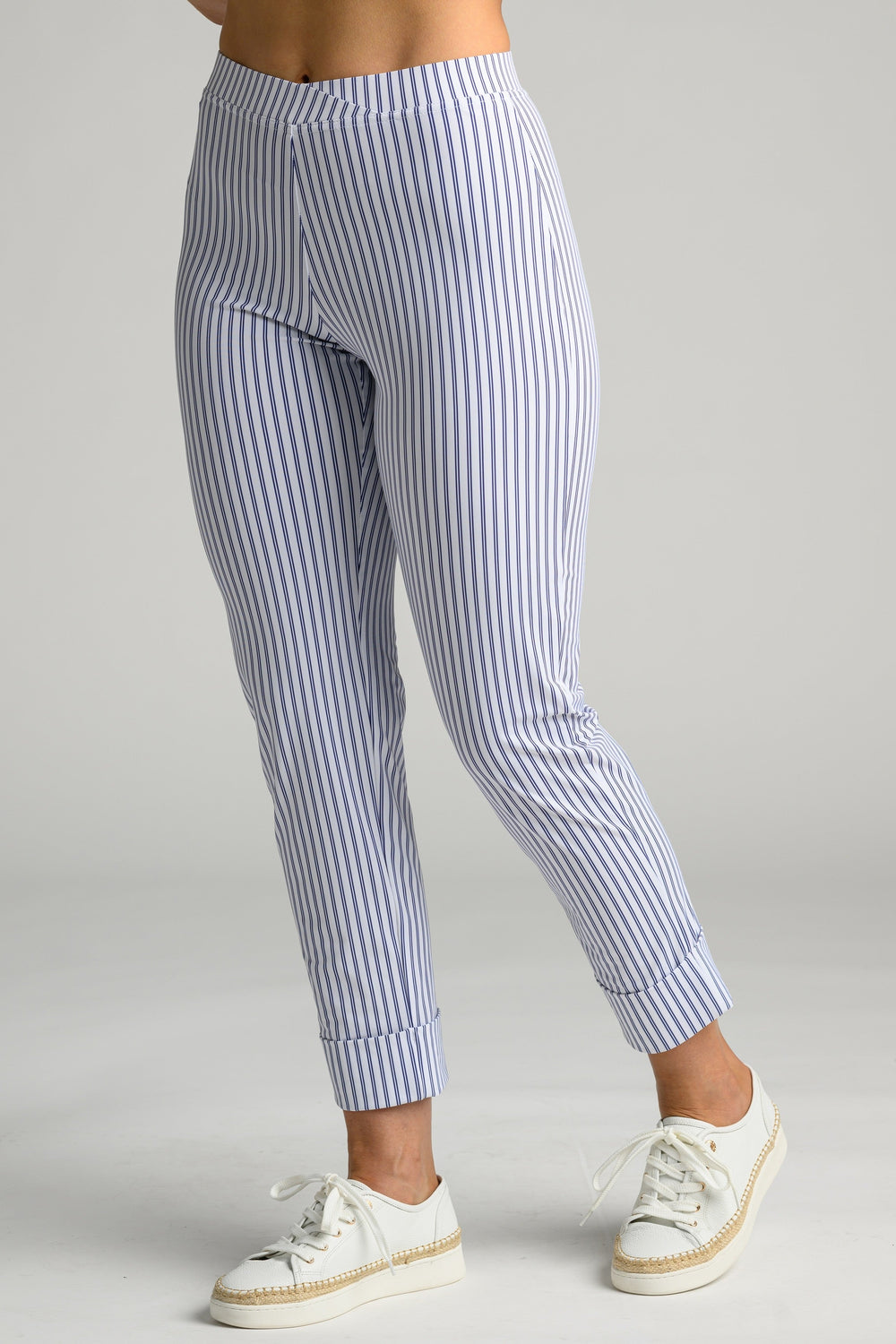PAULA RYAN Wide Cuff Capri Pant - Double Stripe Microjersey