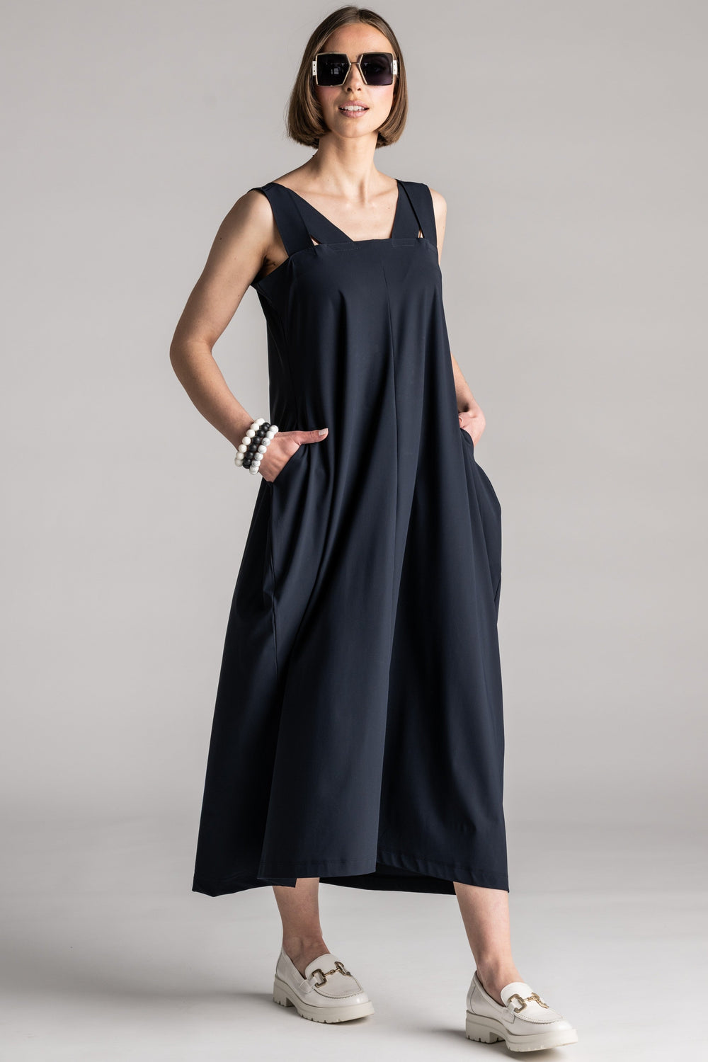 PAULA RYAN Reversible Dress Microjersey Navy