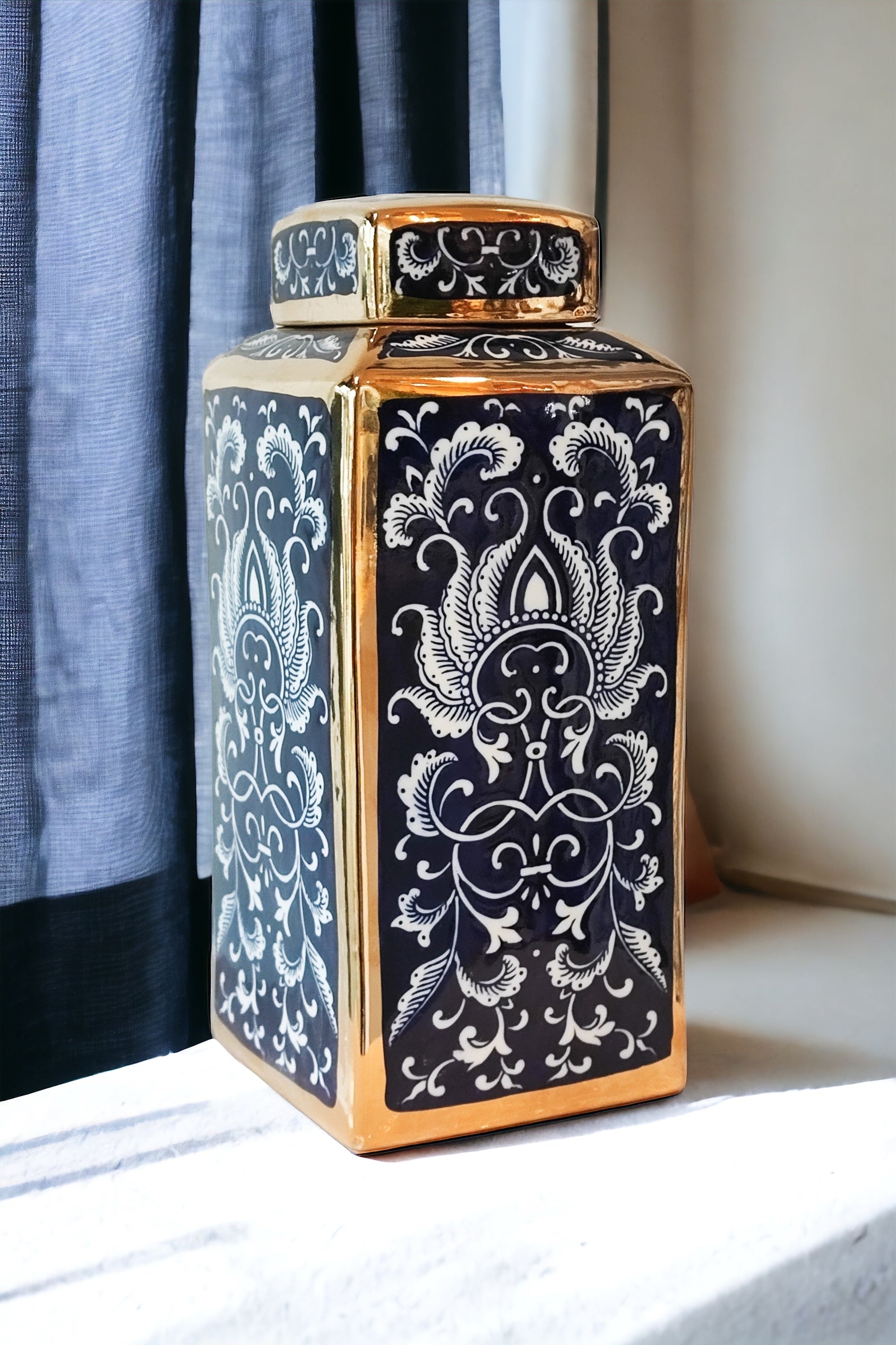 MAGPIE HOME Medium Dynasty Gold & Blue Ceramic Jar - Magpie Style