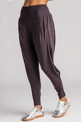 PAULA RYAN Ankle Pleat Basque Pant - Microjersey Cocoa Plum