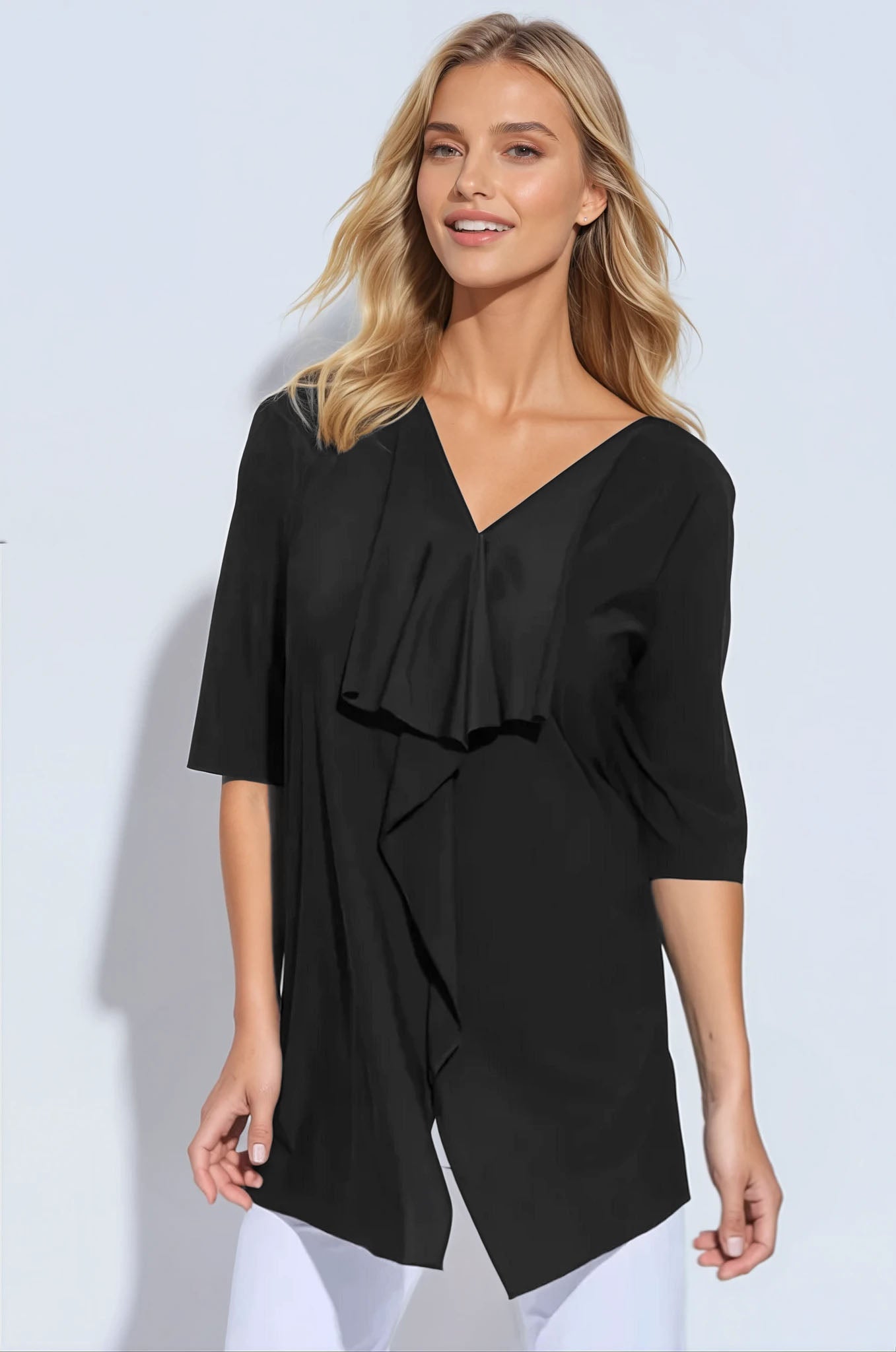 PAULA RYAN Drape Front Top Superfine Microjersey - Black - Paula Ryan