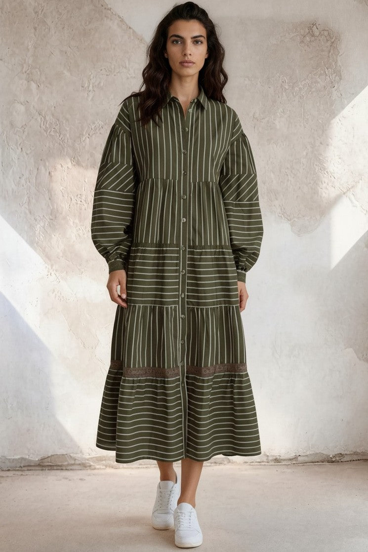 COOPER Stripe On By Dress - Olive Stripe