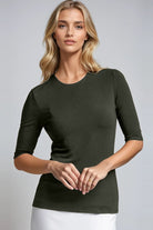 PAULA RYAN Slim Fit Half Sleeve Crew Neck - Khaki Merino - Paula Ryan