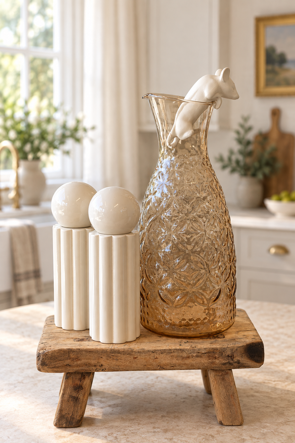 White Fluted Salt & Pepper Grinder