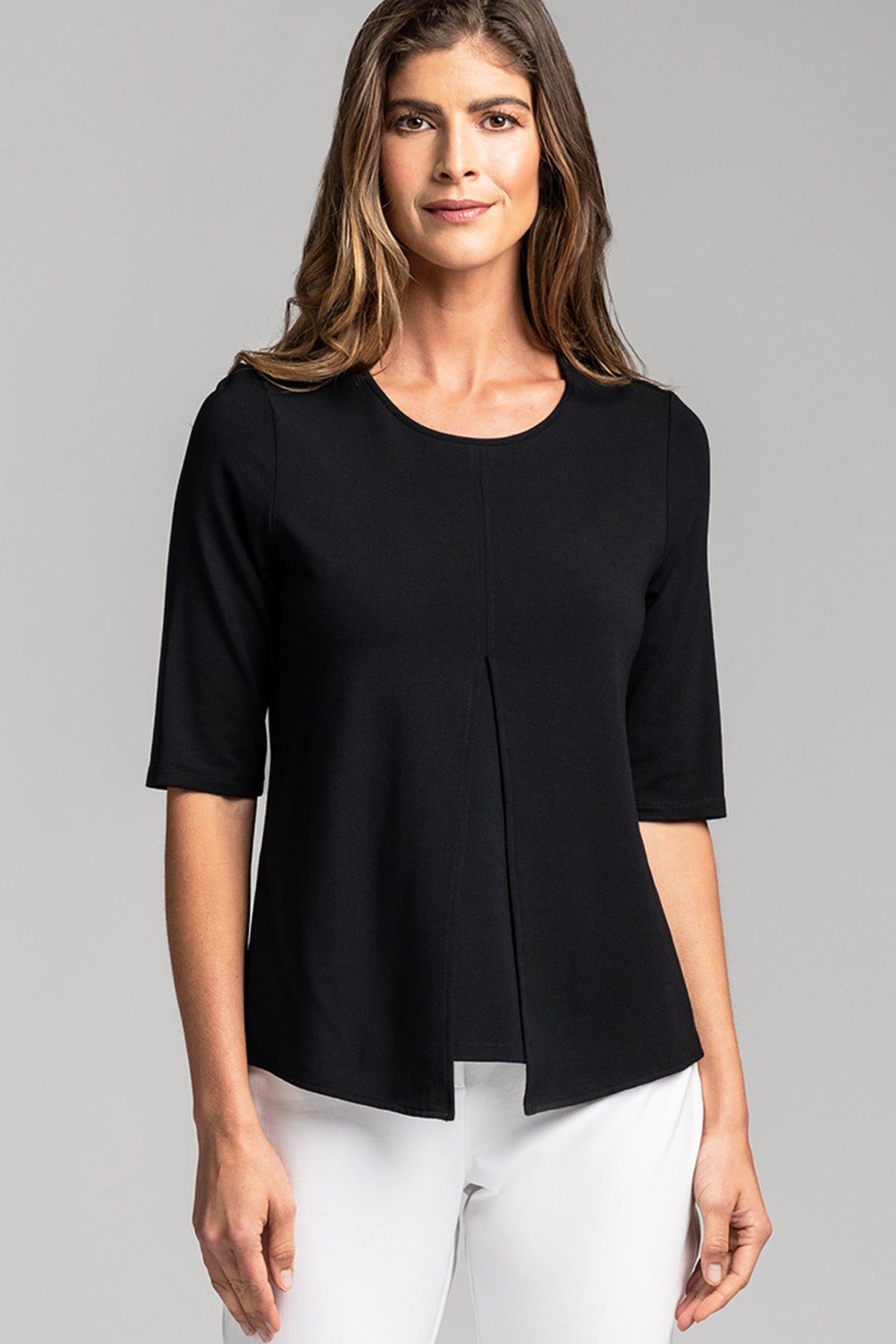 PAULA RYAN ESSENTIALS Box Pleat Half Sleeve Top - MicroModal