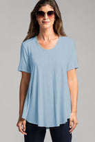 PAULA RYAN Scoop Neck Swing Tee - Oxford Blue - Paula Ryan