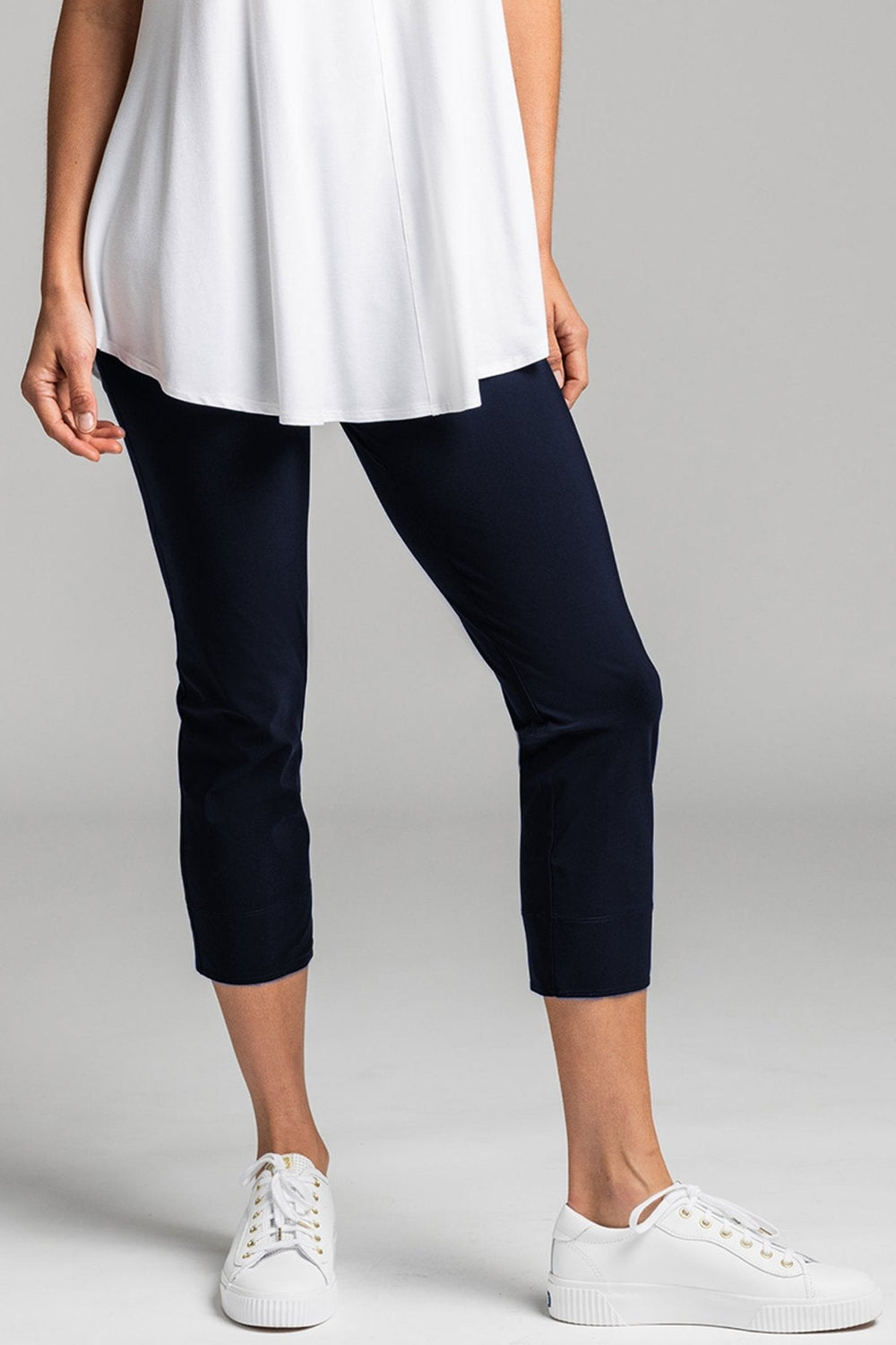 PAULA RYAN Waisted Capri Pant - Microjersey Navy
