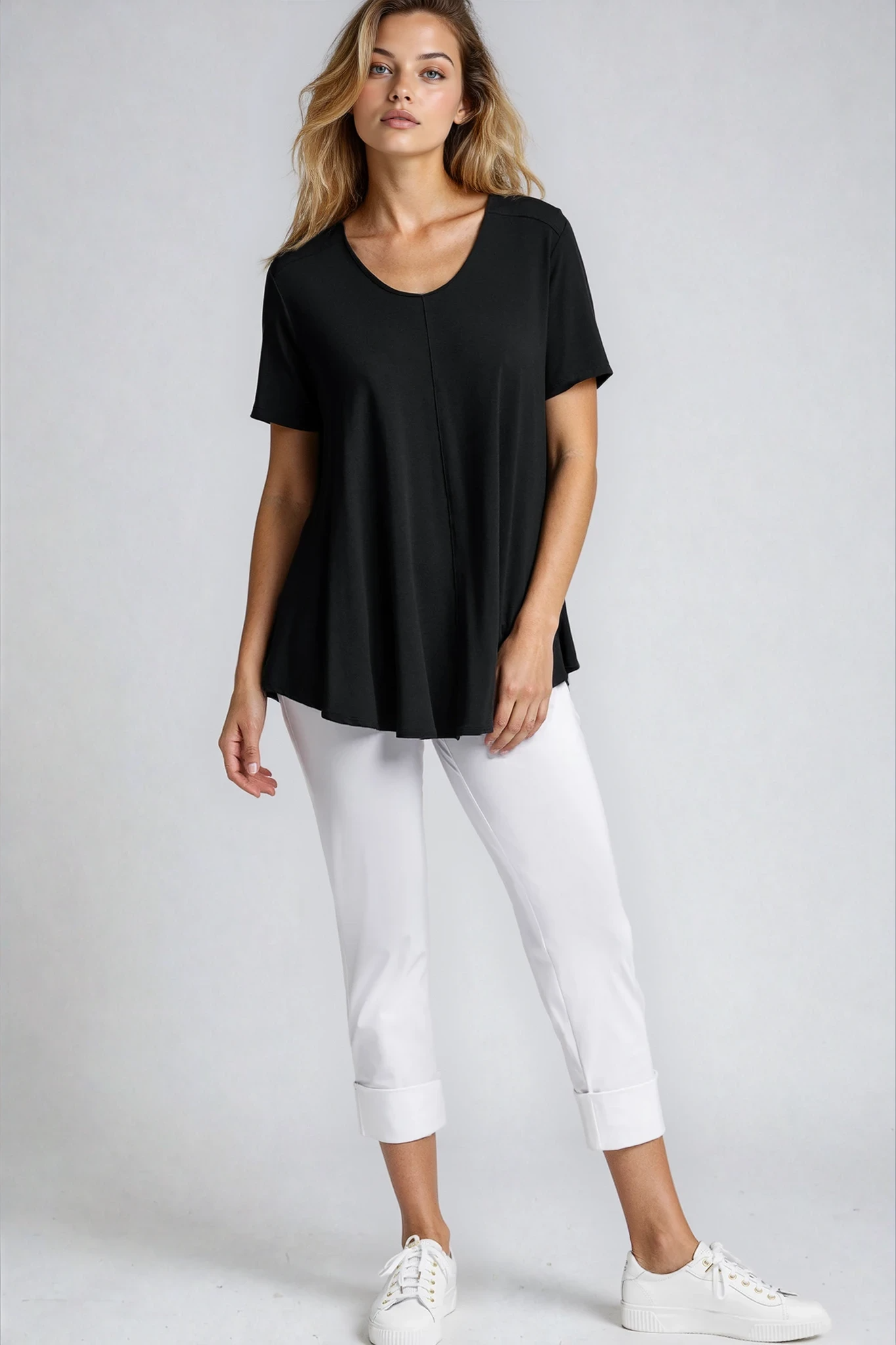 PAULA RYAN Wide Cuff Capri Pant - Microjersey White - Paula Ryan