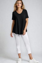 PAULA RYAN Wide Cuff Capri Pant - Microjersey White - Paula Ryan