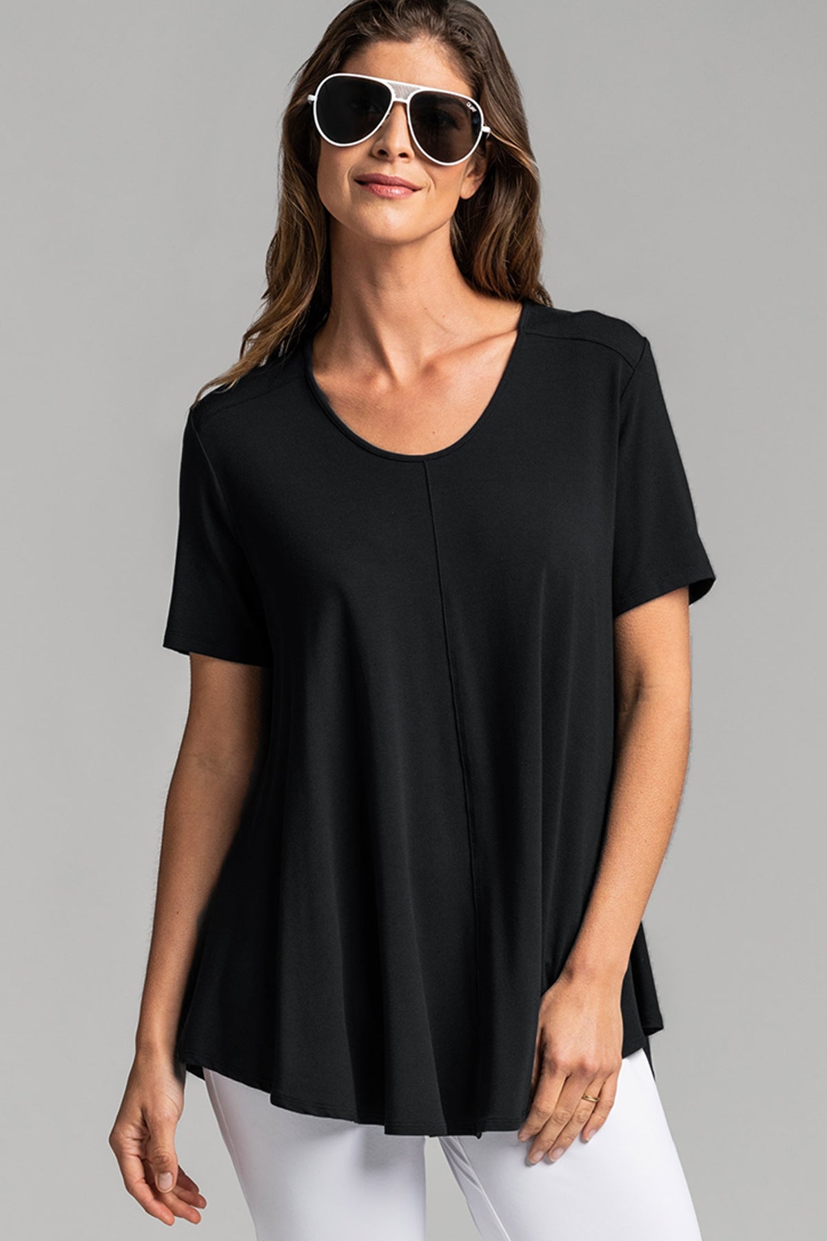 PAULA RYAN ESSENTIALS Scoop Neck Short Sleeve Swing Tunic - MicroModal - Magpie Style