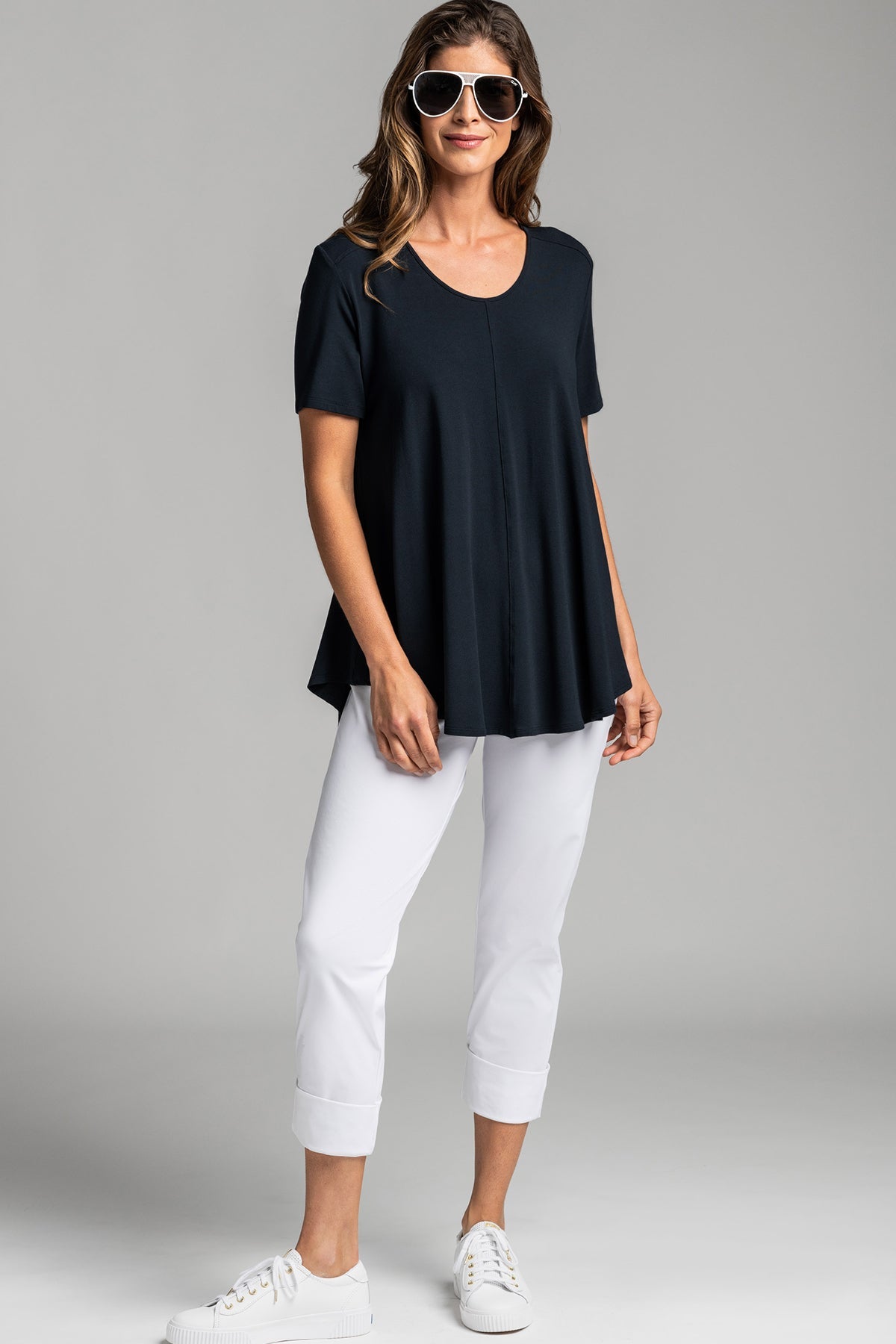 PAULA RYAN ESSENTIALS Scoop Neck Short Sleeve Swing Tunic - MicroModal - Magpie Style