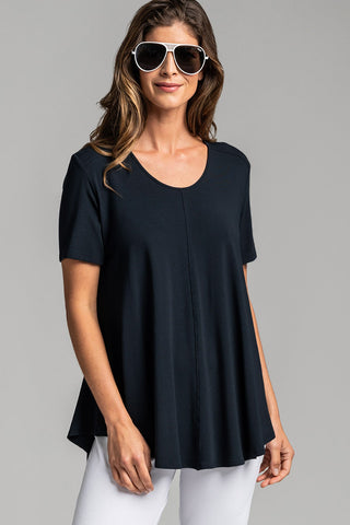 PAULA RYAN ESSENTIALS Scoop Neck Swing Tee - Navy MicroModal