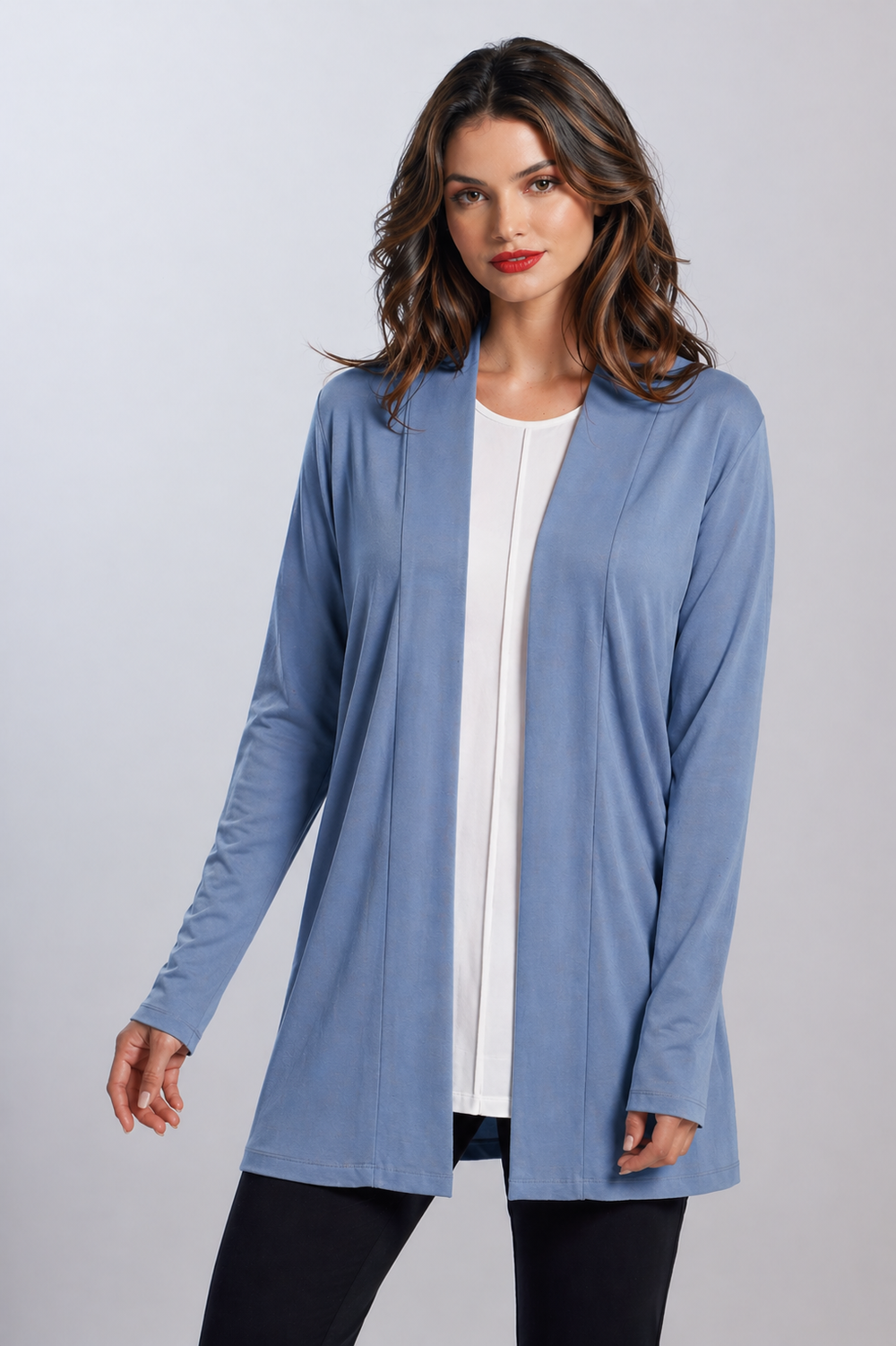 PAULA RYAN Edge to Edge Waisted Cardigan - Merino Cornflower Blue
