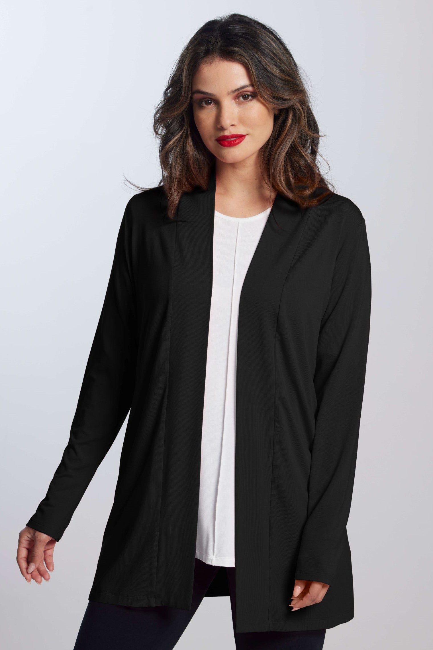 PAULA RYAN ESSENTIALS Edge To Edge Waisted Cardigan - MicroModal - Black - Paula Ryan