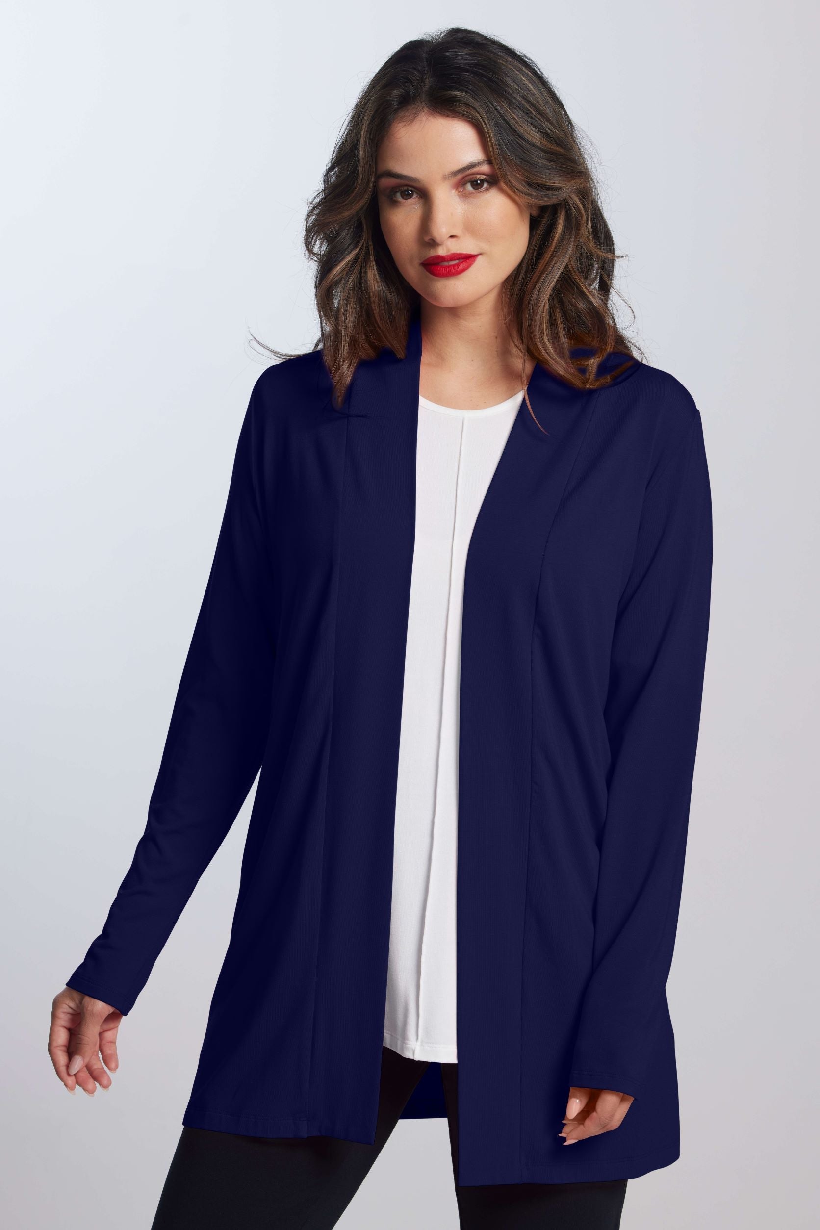 PAULA RYAN ESSENTIALS Edge To Edge Waisted Cardigan - MicroModal - Navy - Paula Ryan