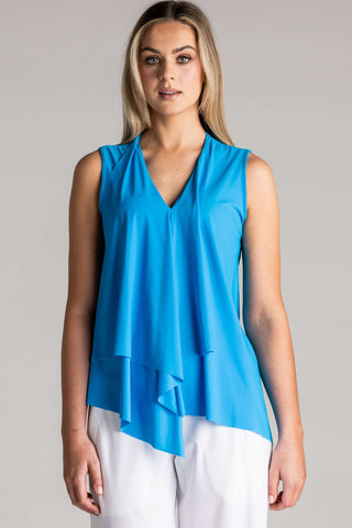 PAULA RYAN Sleeveless Drape Top Superfine Microjersey - Cyan Blue