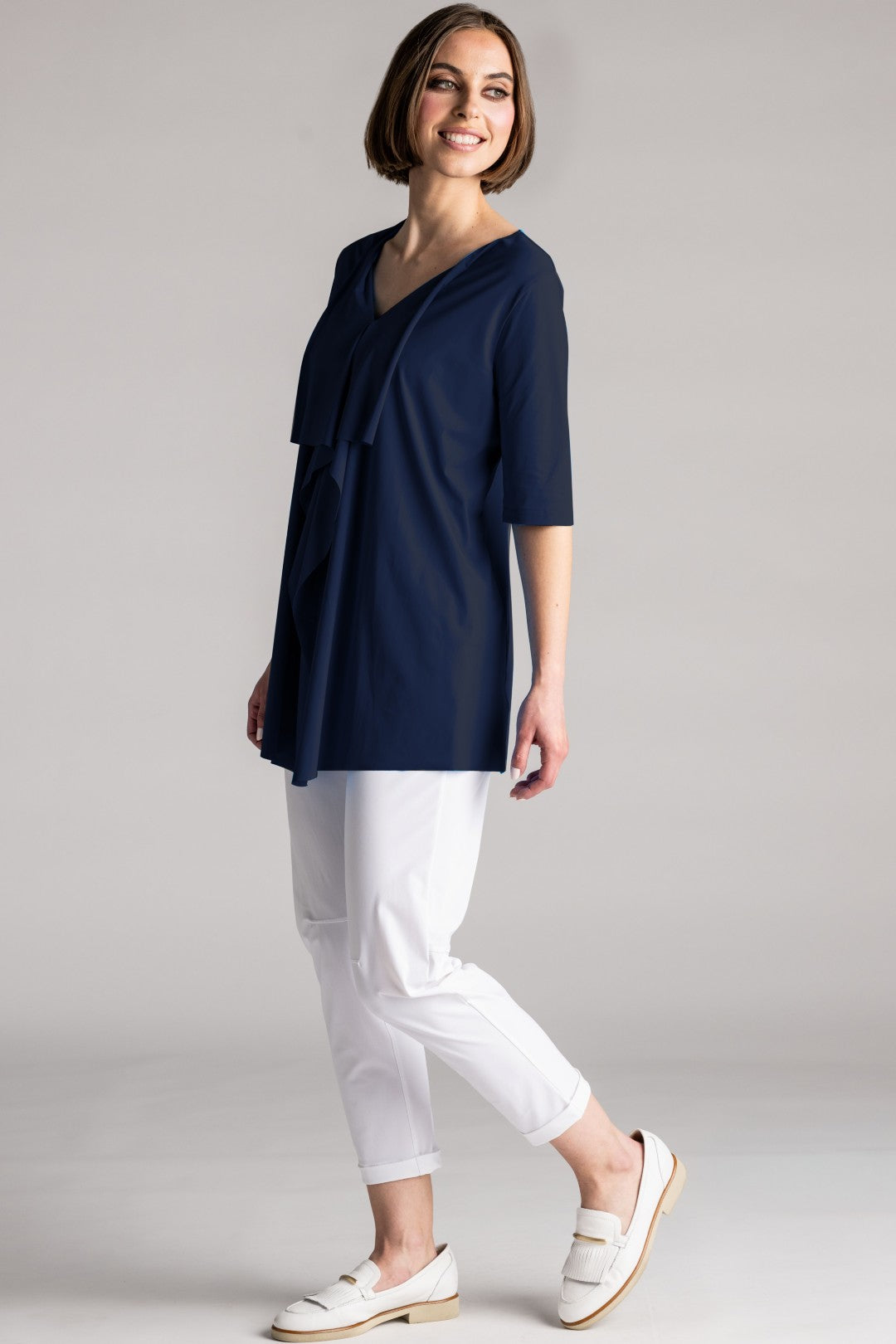 PAULA RYAN Drape Front Top Superfine Microjersey - Navy - Paula Ryan