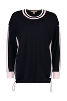 PAULA RYAN RELAXED Contrast Band Top - Ultrafine Merino - Navy/Blossom - Paula Ryan