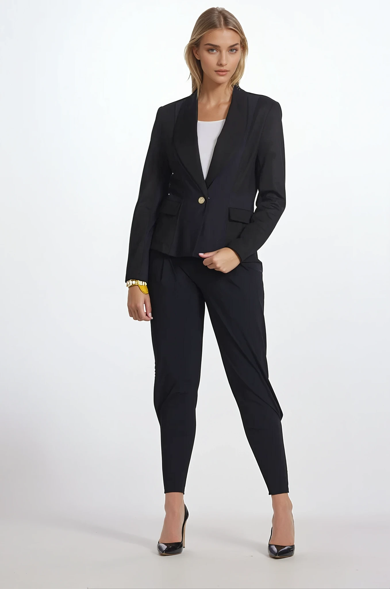 PAULA RYAN ESSENTIALS Ankle Pleat Basque Pant - Microjersey Black - Paula Ryan