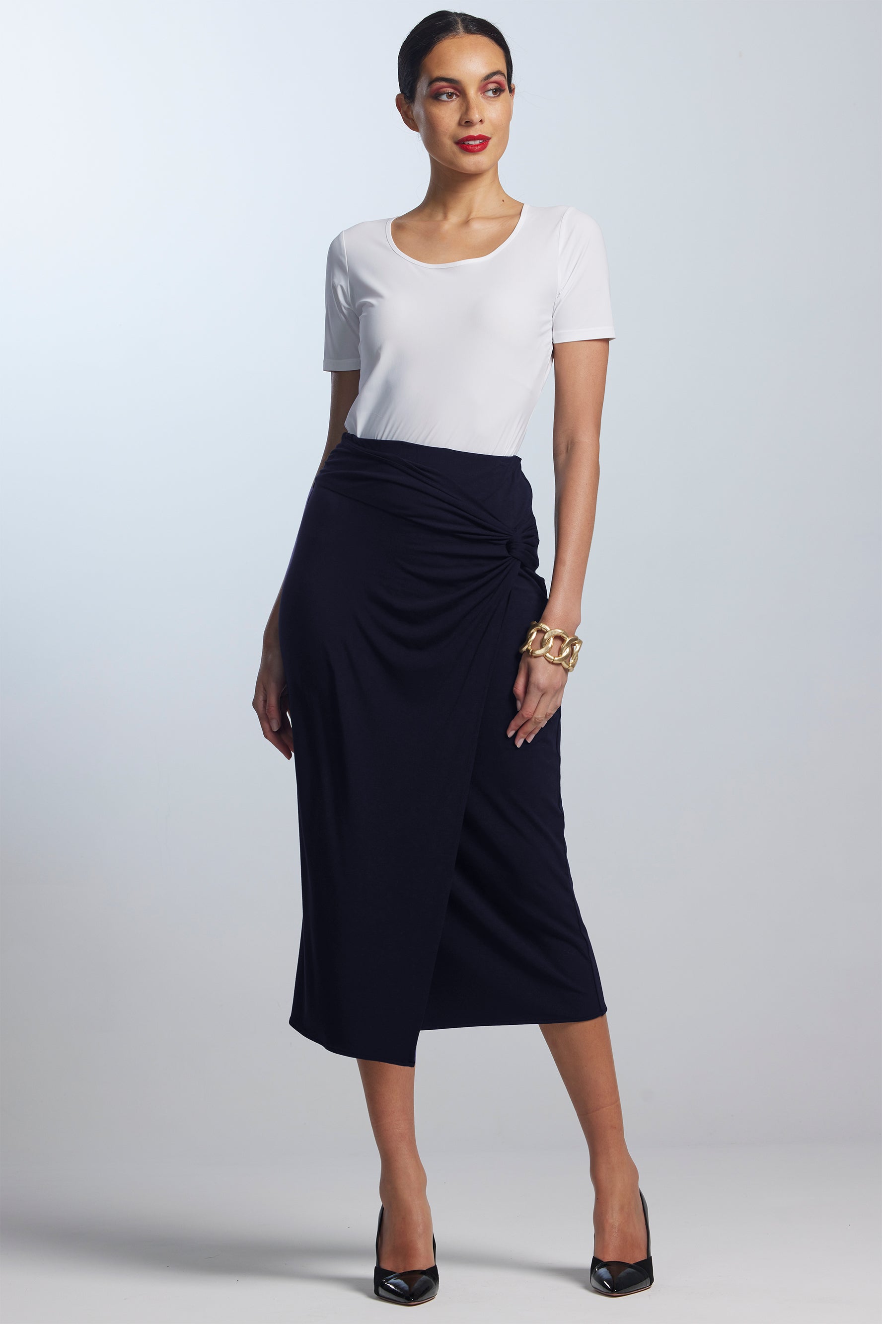 PAULA RYAN Twist Wrap Skirt - Navy Merino - Paula Ryan