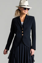 PAULA RYAN Classic Waisted Jacket - Navy - Bonded Microjersey - Paula Ryan
