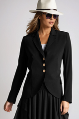 PAULA RYAN Classic Waisted Jacket - Black - Bonded Microjersey