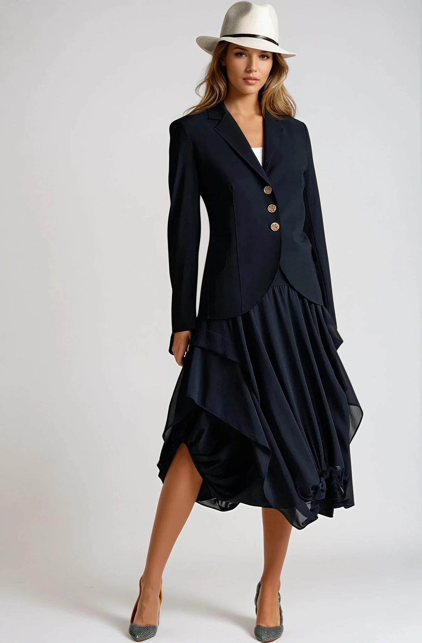 PAULA RYAN Classic Waisted Jacket - Navy - Paula Ryan