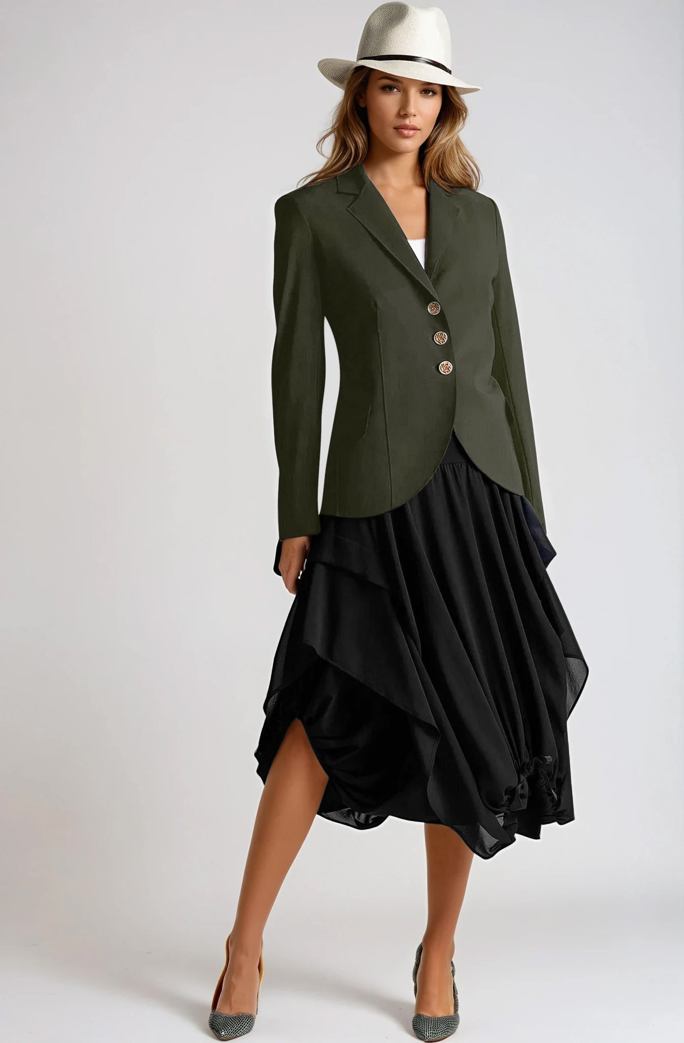 PAULA RYAN Classic Waisted Jacket - Khaki - Paula Ryan