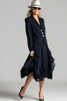 PAULA RYAN Classic Waisted Jacket - Navy - Bonded Microjersey - Paula Ryan