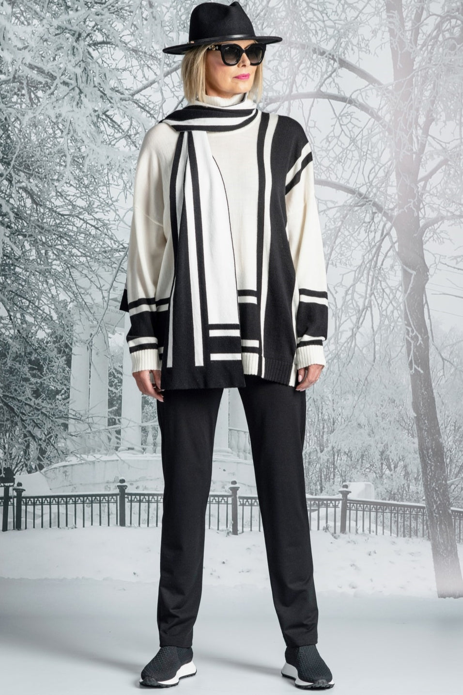 PAULA RYAN Block Stripe Jumper - Winter White/Black - Paula Ryan