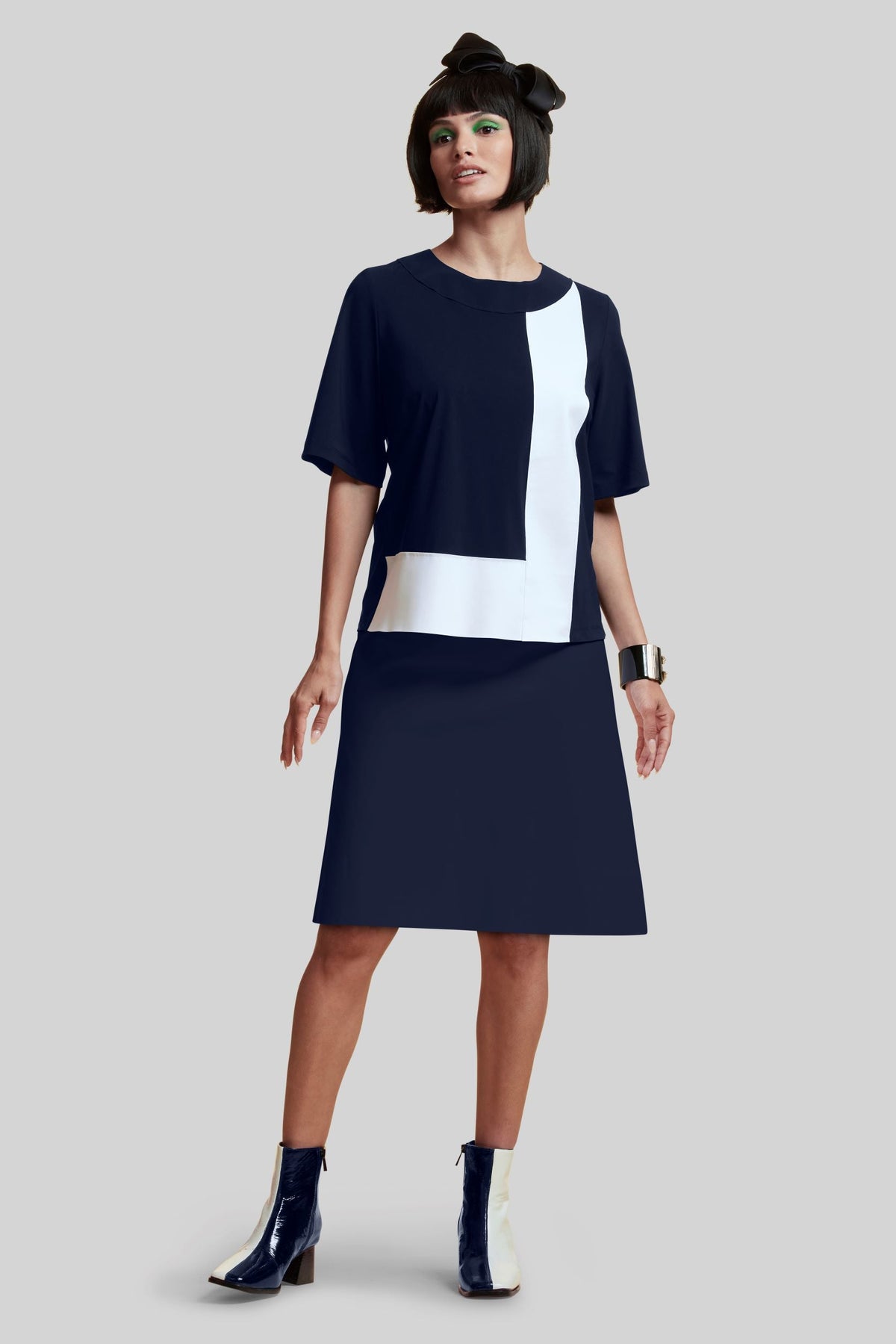 PAULA RYAN A-Line Knee Length Skirt - Navy - Paula Ryan
