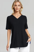 PAULA RYAN Double V Neck Top – Micromodal Black - Paula Ryan