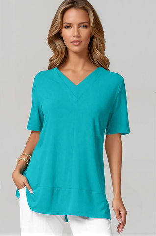 PAULA RYAN Double V Neck Top – Micromodal Capri Blue
