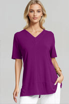 PAULA RYAN Double V Neck Top – Micromodal Currant - Paula Ryan