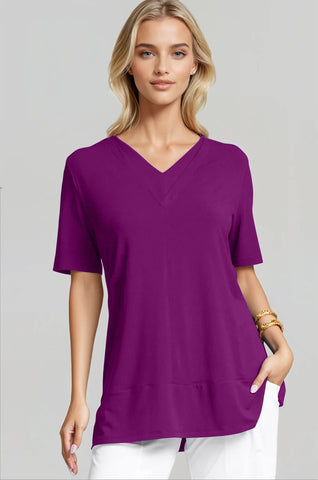 PAULA RYAN Double V Neck Top – Micromodal Currant