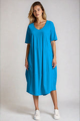 PAULA RYAN Half Sleeve Tulip Dress - Calyspo Blue - Microjersey