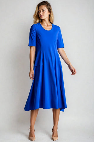 PAULA RYAN A-line Half Sleeve Tab Dress - Greek Blue Microjersey